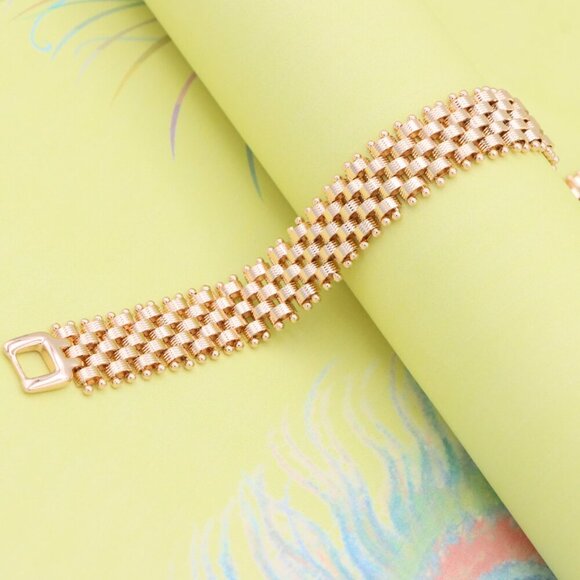 "Elegant Rose Gold Wide Chain Bracelet with Beaded Edge Design, XPBL0866 - Picture 8 of 12